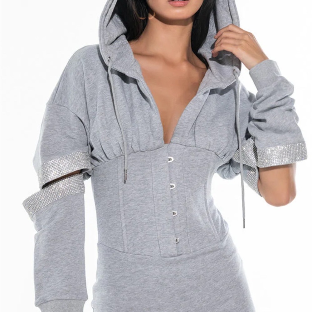 AKIRA Gray Corset Hoodie with Sparkling Details
